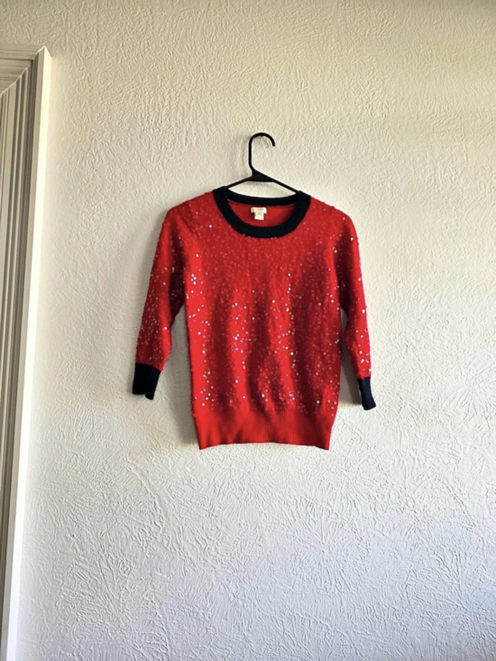 J.Crew Red Scattered Sequin Sweater Crewneck Red & Blue XS